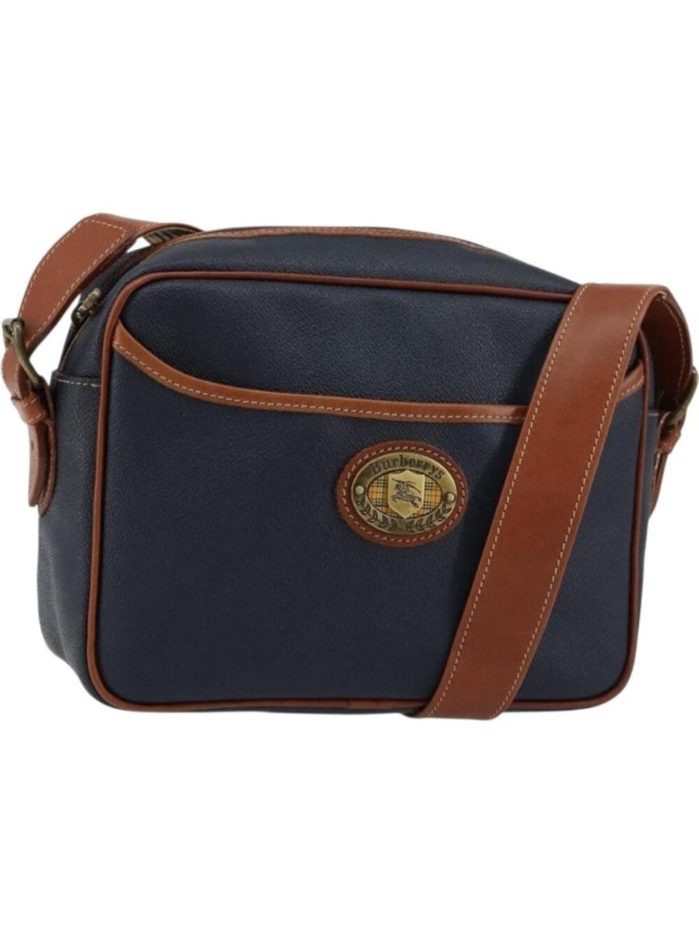 Burberrys Shoulder Bag Leather PVC Navy Gold